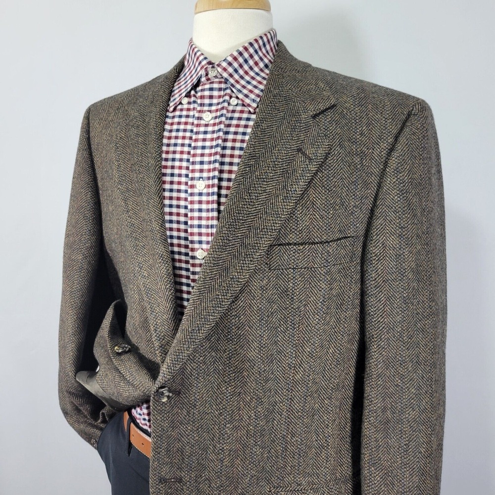 Cricketeer Men's Tweed Sport Coat Blazer Two Button Brown Herringbone Wool 46R - Picture 3 of 14